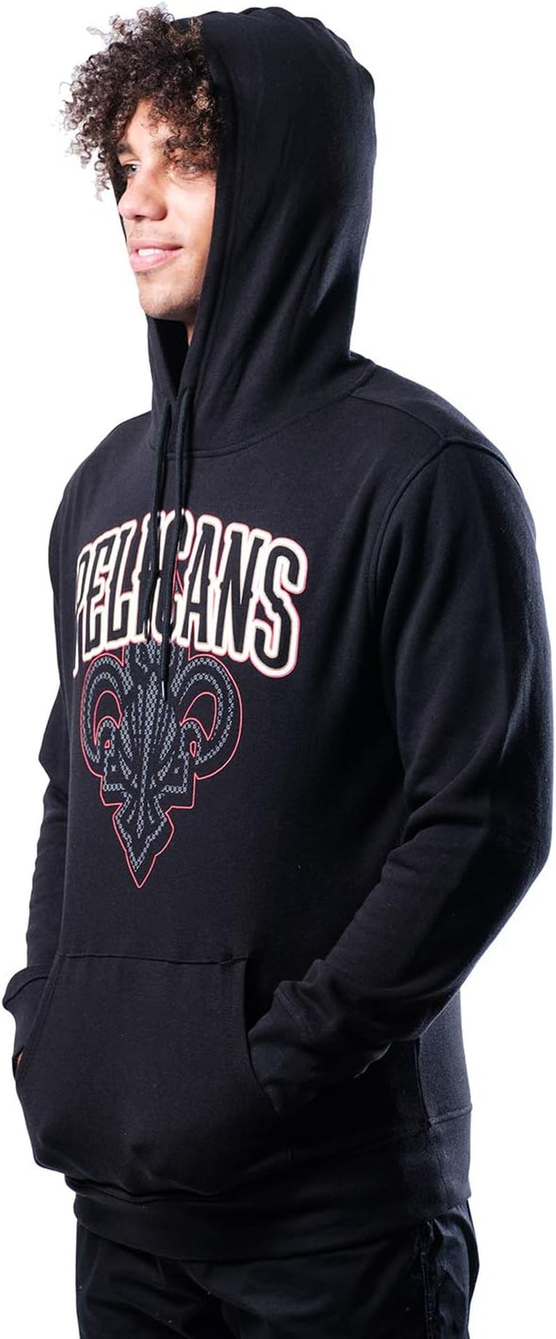 Men'S NBA Official Primo Metallic Fleece Hoodie Sweatshirt, New Orleans Pelicans, Black, Small