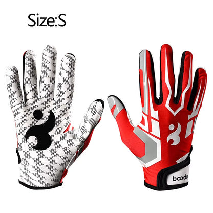 1Pair American Football Rugby Gloves Non Slip Breathable Full Finger Sports Gloves Baseball Soccer Adjustable Wristband Gloves