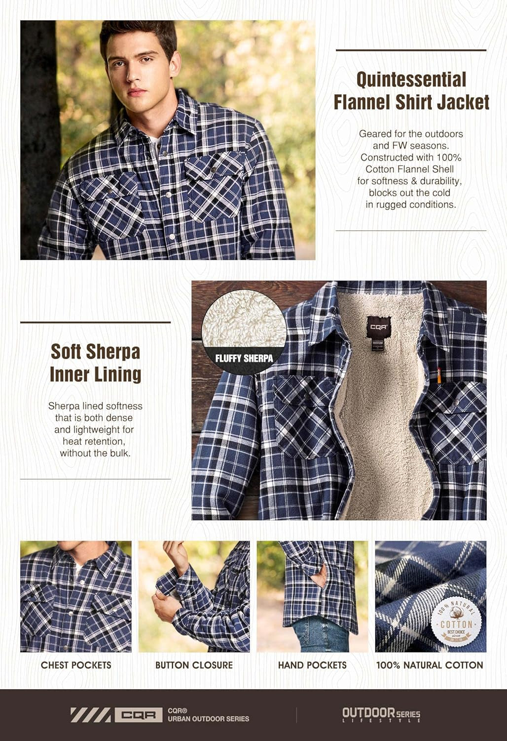 Men'S Flannel Shirt Jacket Long Sleeve, Winter Warm Outdoor Casual Plaid Jacket Coat with Pockets