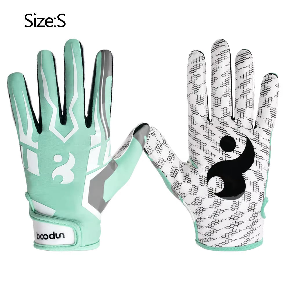 1Pair American Football Rugby Gloves Non Slip Breathable Full Finger Sports Gloves Baseball Soccer Adjustable Wristband Gloves