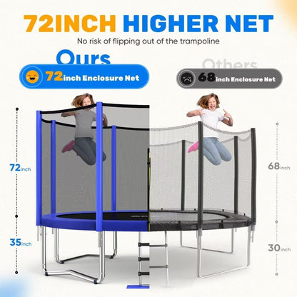 1200LBS Weight Capacity Trampoline 16 15 14 12 10 8 FT for Kids with Safety Enclosure Net for Children Adults Outdoor Yard Trampolines