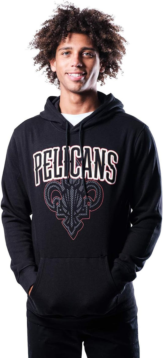Men'S NBA Official Primo Metallic Fleece Hoodie Sweatshirt, New Orleans Pelicans, Black, Small