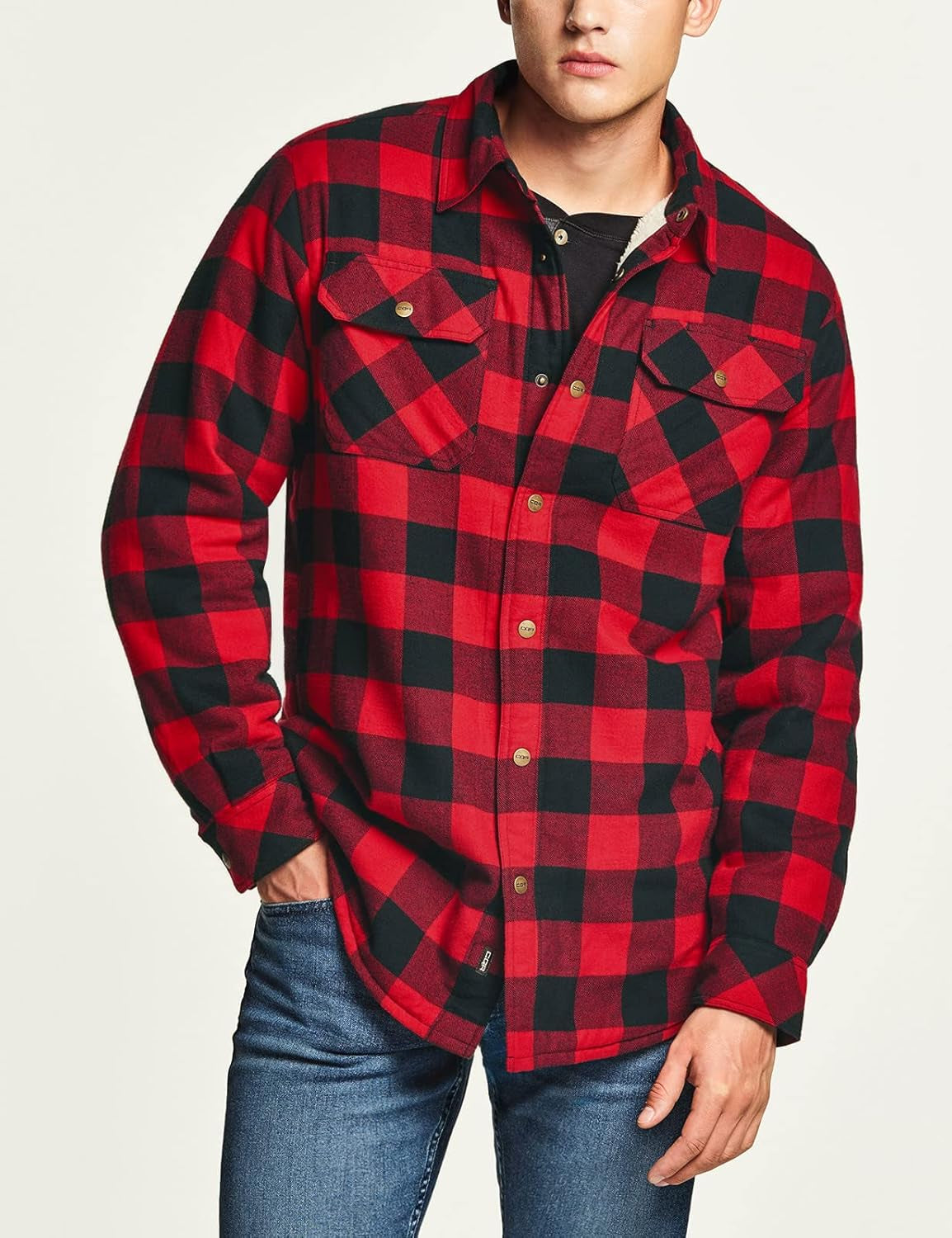 Men'S Flannel Shirt Jacket Long Sleeve, Winter Warm Outdoor Casual Plaid Jacket Coat with Pockets