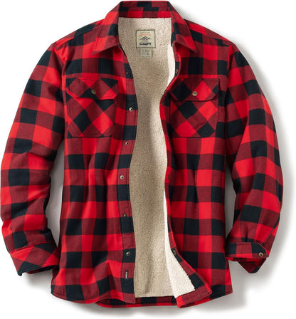 Men'S Flannel Shirt Jacket Long Sleeve, Winter Warm Outdoor Casual Plaid Jacket Coat with Pockets