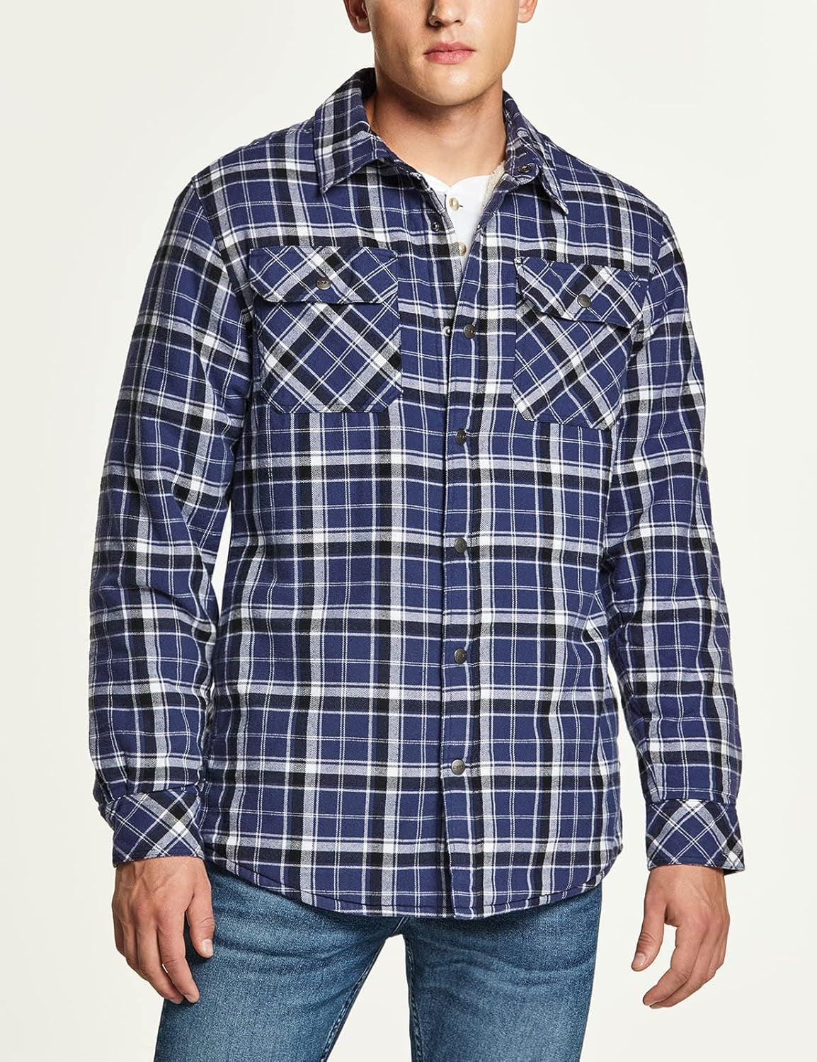 Men'S Flannel Shirt Jacket Long Sleeve, Winter Warm Outdoor Casual Plaid Jacket Coat with Pockets