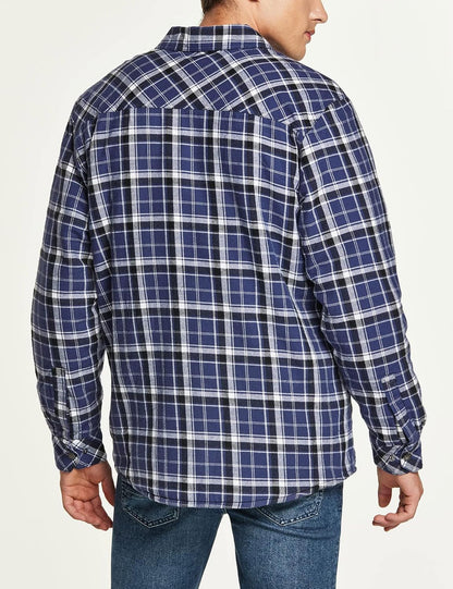 Men'S Flannel Shirt Jacket Long Sleeve, Winter Warm Outdoor Casual Plaid Jacket Coat with Pockets
