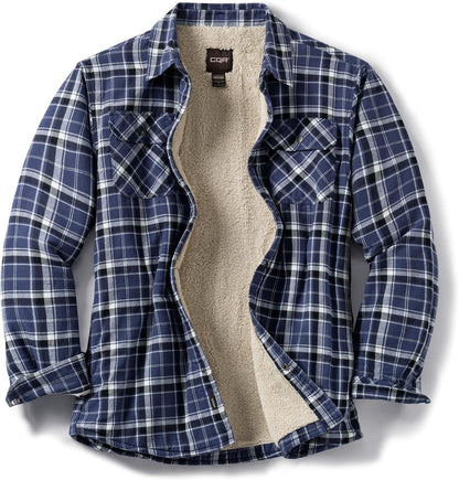 Men'S Flannel Shirt Jacket Long Sleeve, Winter Warm Outdoor Casual Plaid Jacket Coat with Pockets