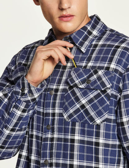Men'S Flannel Shirt Jacket Long Sleeve, Winter Warm Outdoor Casual Plaid Jacket Coat with Pockets