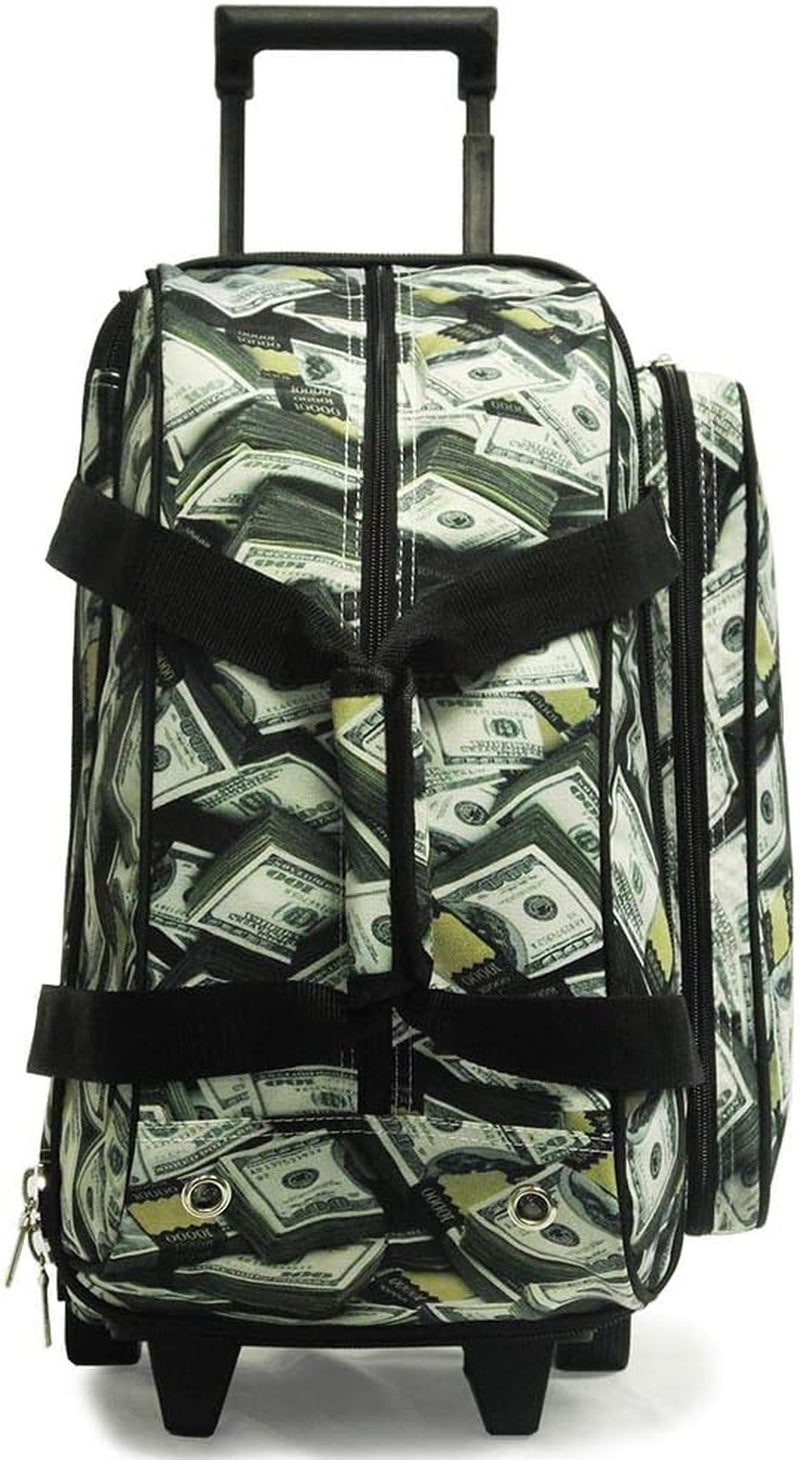 Deluxe Double Roller 2 Ball Bowling Bag with Large Separate Shoe Compartment (Up to 2 Pairs of Shoes) and Accessory Pockets, Sturdy Square Handle - Extends to 40" - Pro Options Available