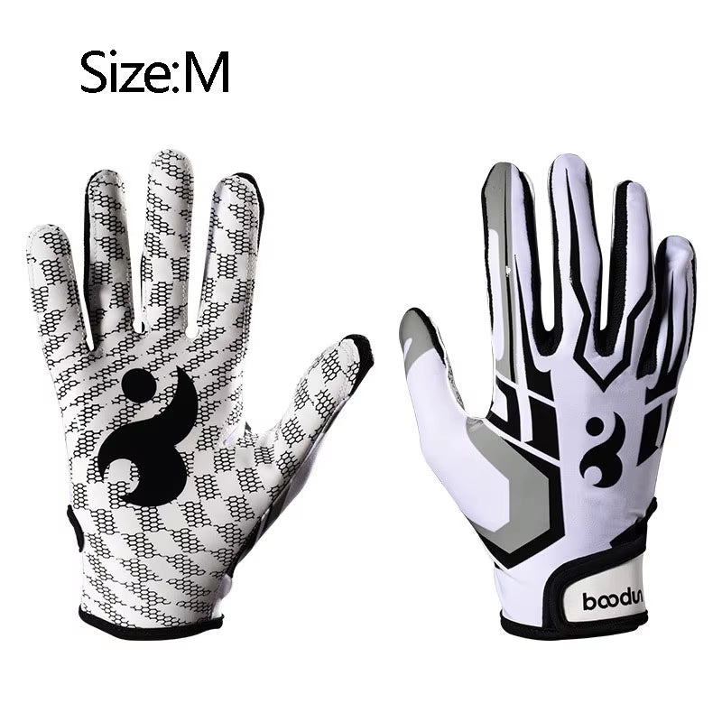 1Pair American Football Rugby Gloves Non Slip Breathable Full Finger Sports Gloves Baseball Soccer Adjustable Wristband Gloves