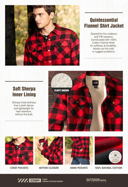 Men'S Flannel Shirt Jacket Long Sleeve, Winter Warm Outdoor Casual Plaid Jacket Coat with Pockets