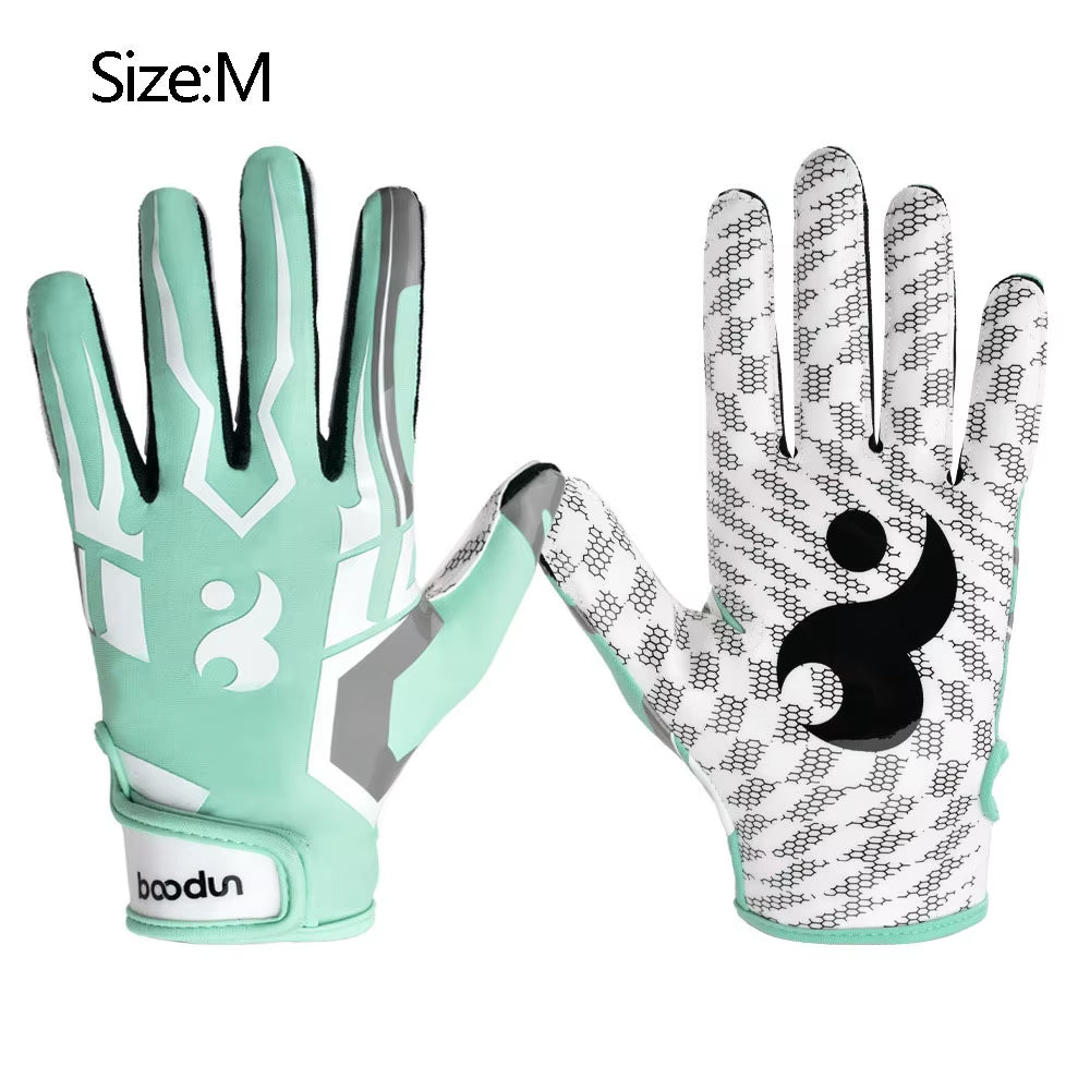 1Pair American Football Rugby Gloves Non Slip Breathable Full Finger Sports Gloves Baseball Soccer Adjustable Wristband Gloves